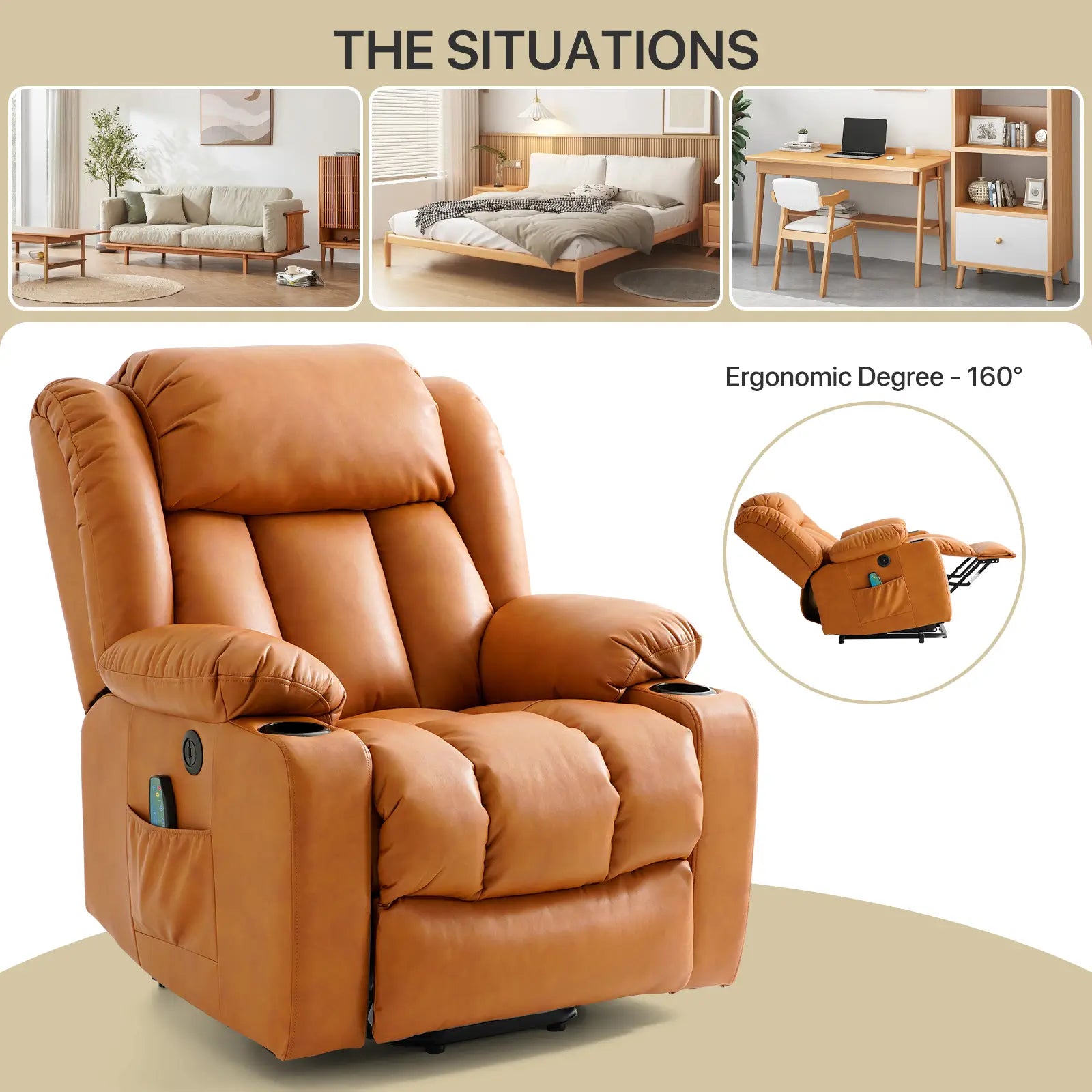 Large Lift Recliner Chair with Heat and Massage Multi-scenario application#Color_Orange