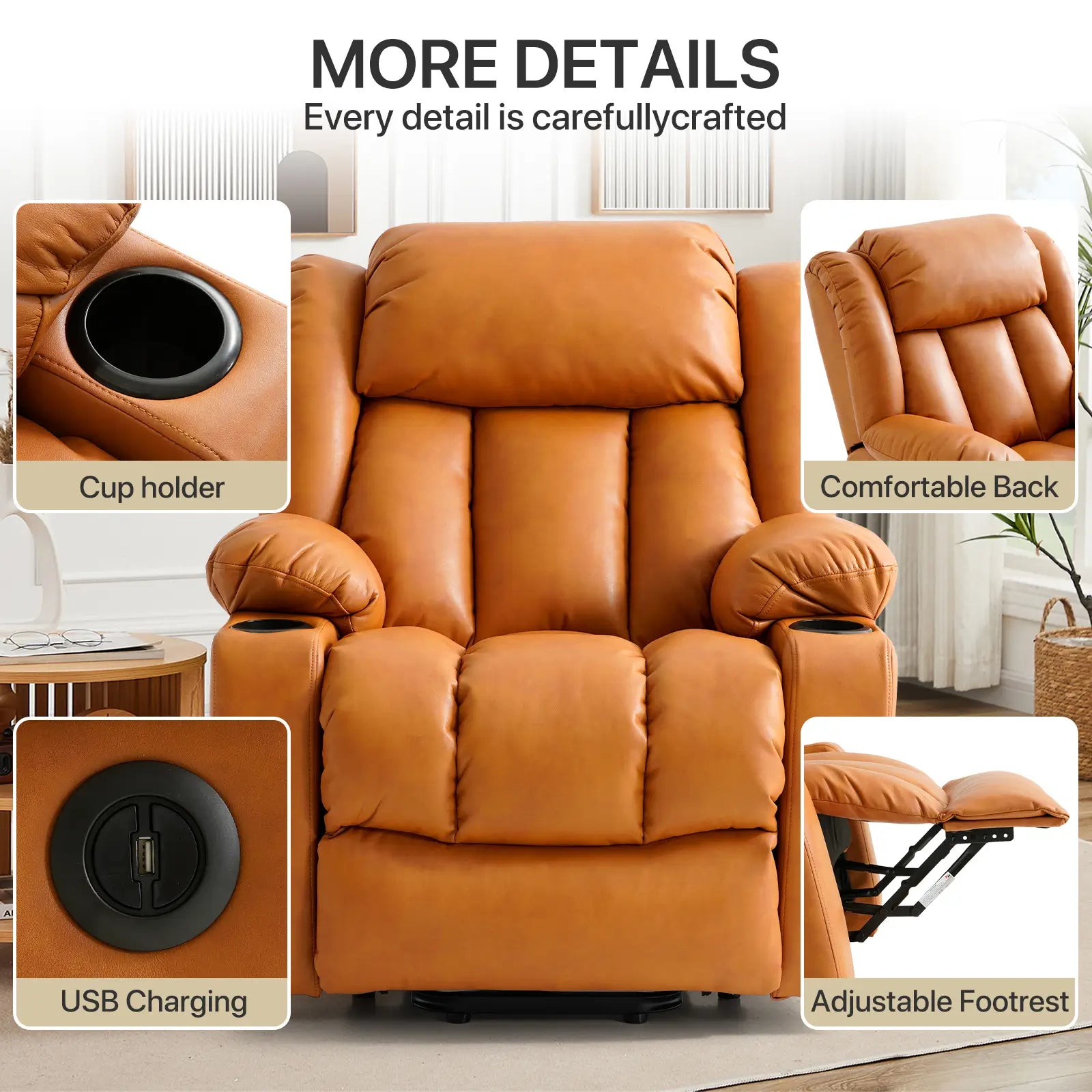 Large Lift Recliner Chair with Heat and Massage More Details#Color_Orange