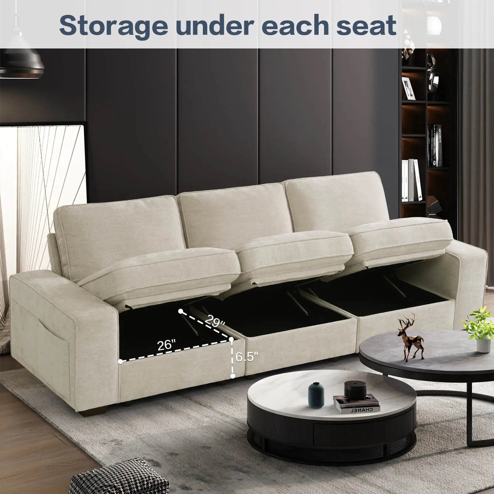 SOULOUT modular sectional sofa with storage -3 seat-storge space#Style_Three Seat