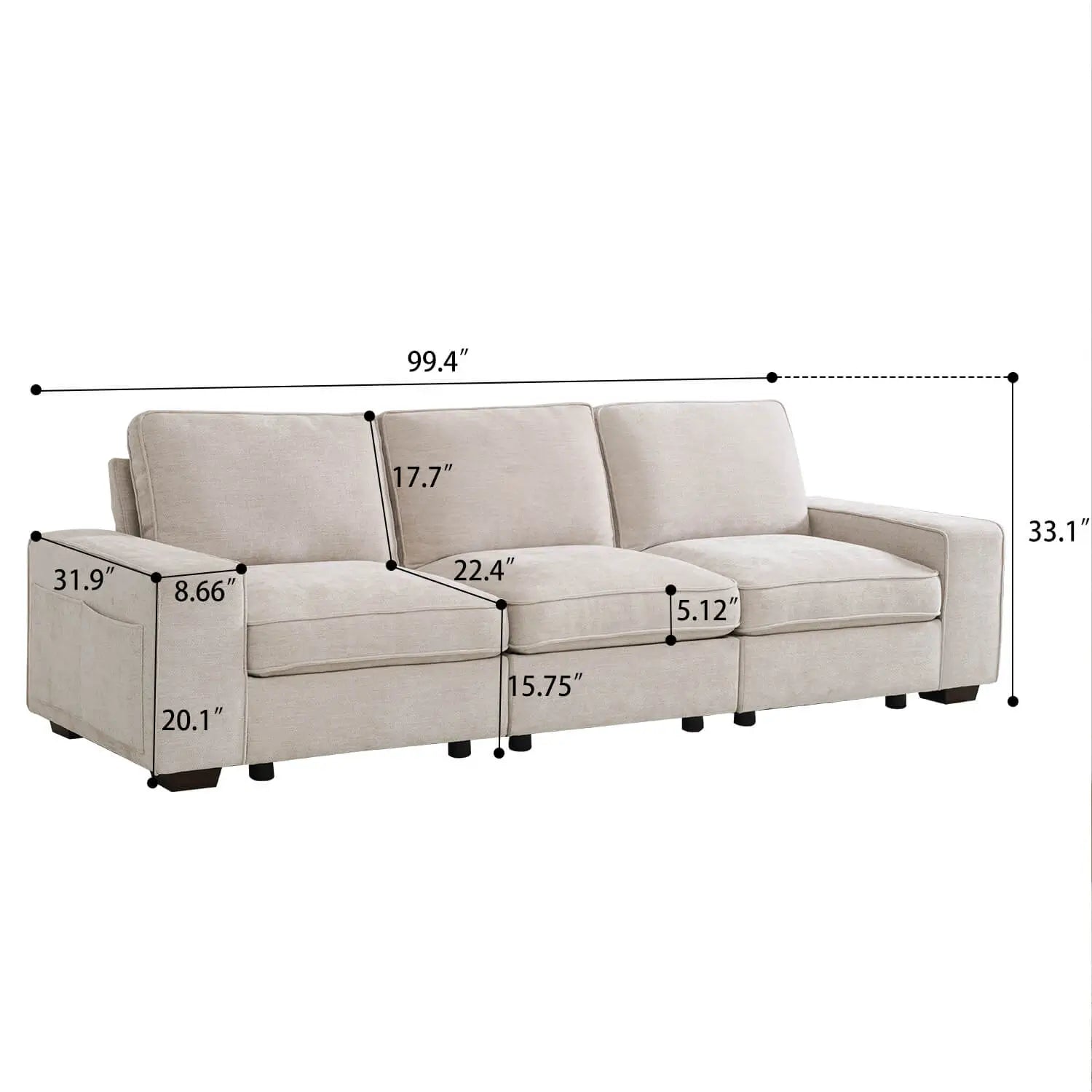 SOULOUT modular sectional sofa with storage -3 seat-product size#Style_Three Seat