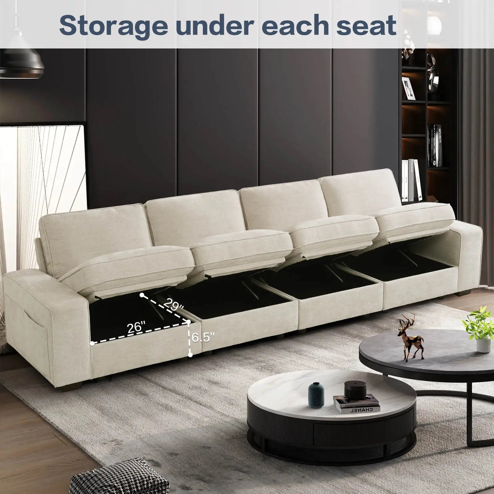 SOULOUT modular sectional sofa with storage - 4 seat -storage space#Style_Four Seat