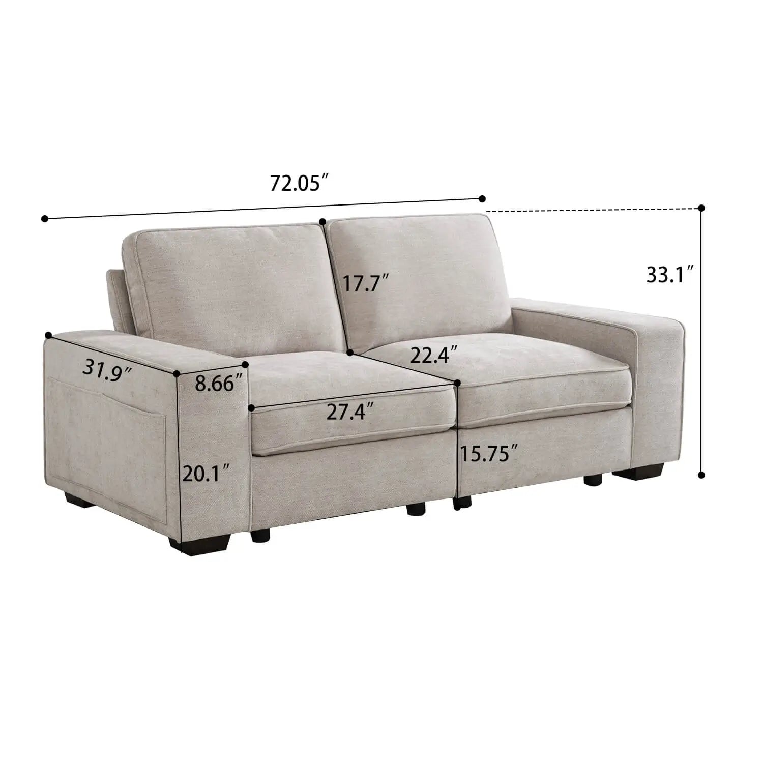 SOULOUT modular sectional sofa with storage -loveseat -product size#Style_Loveseat