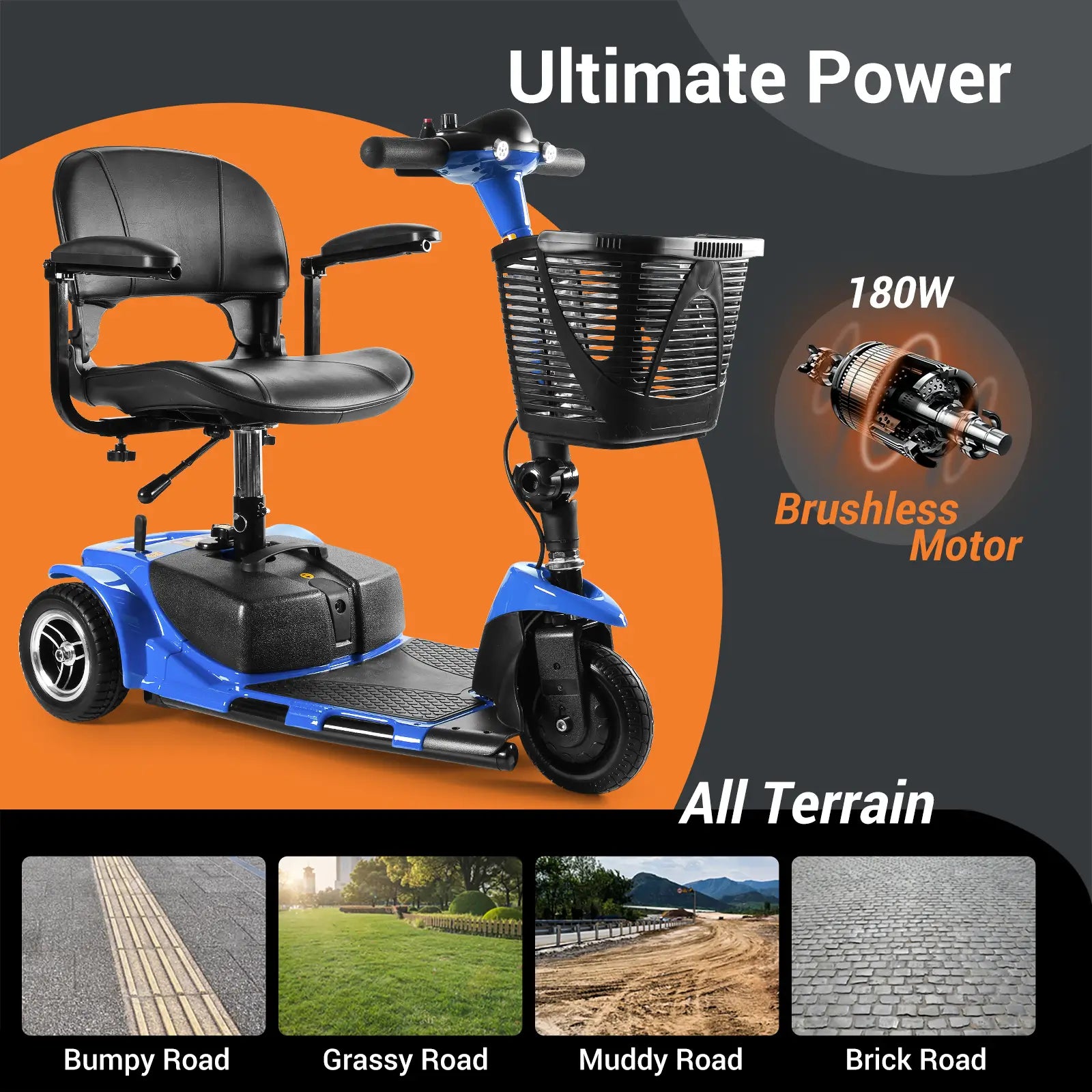 Soulout 3 Wheel Electric Mobility Scooter-Blue-all terrain