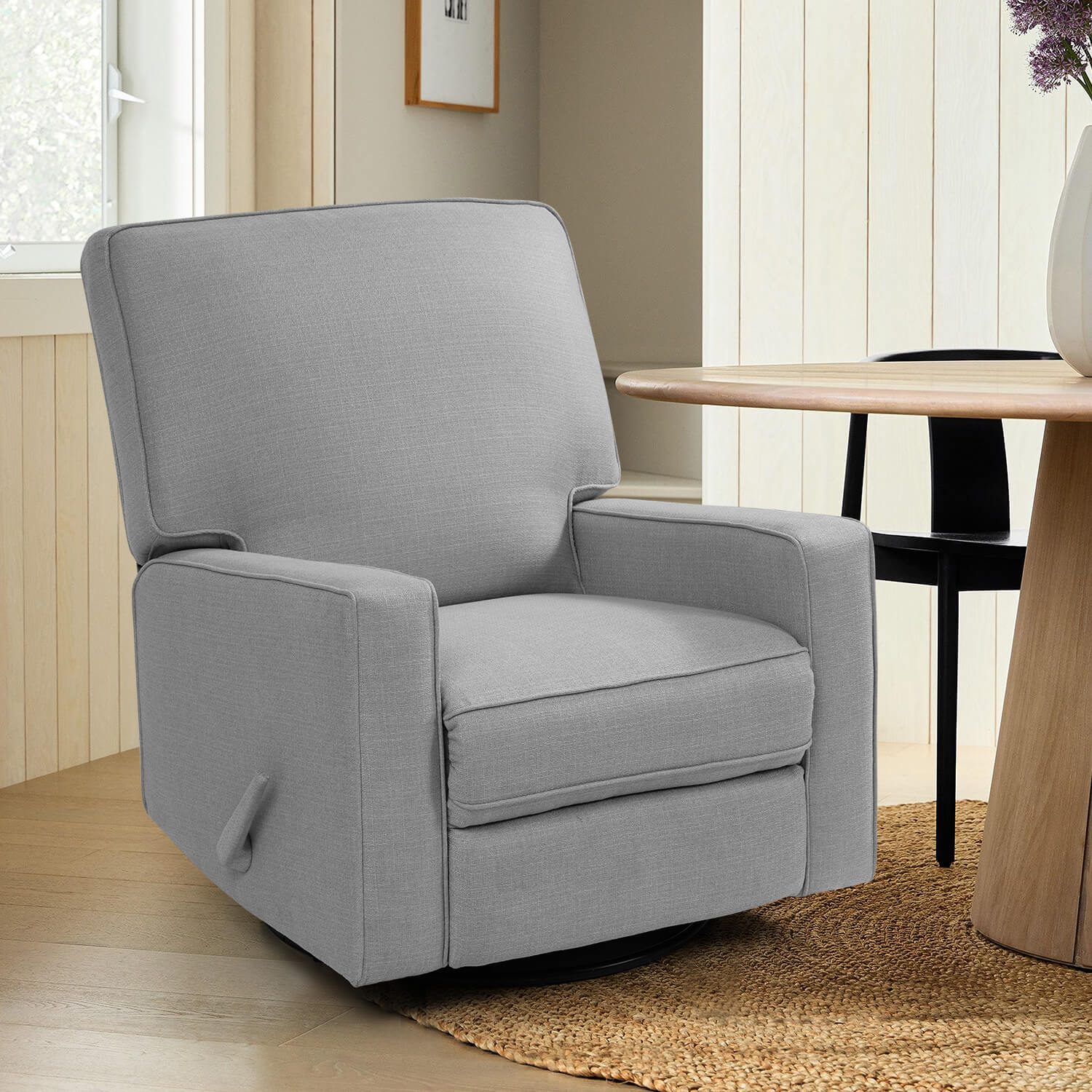 Swivel Glider Rocking Chair Manual Recliner, Grey Fabric