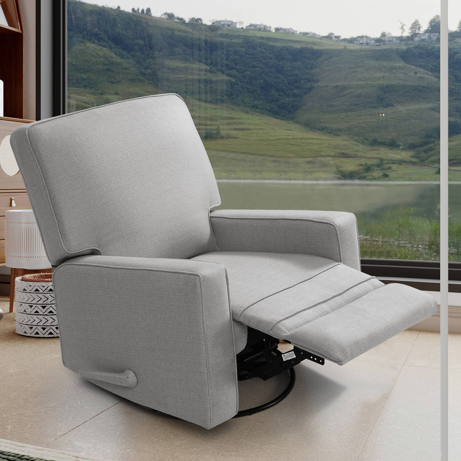 Swivel Glider Rocking Chair Manual Recliner, Grey Fabric
