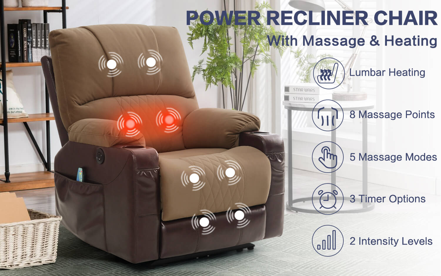 Wall hugger lift chair with heat store and massage