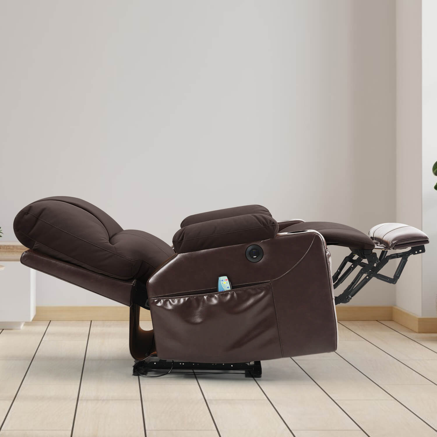 Power Recliner Chair with Heat and Massage, Wall Hugger, Fabric Brown