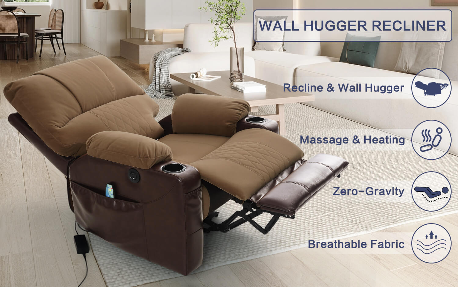 Soulout Power Recliner Chair with Heat and Massage, Wall Hugger