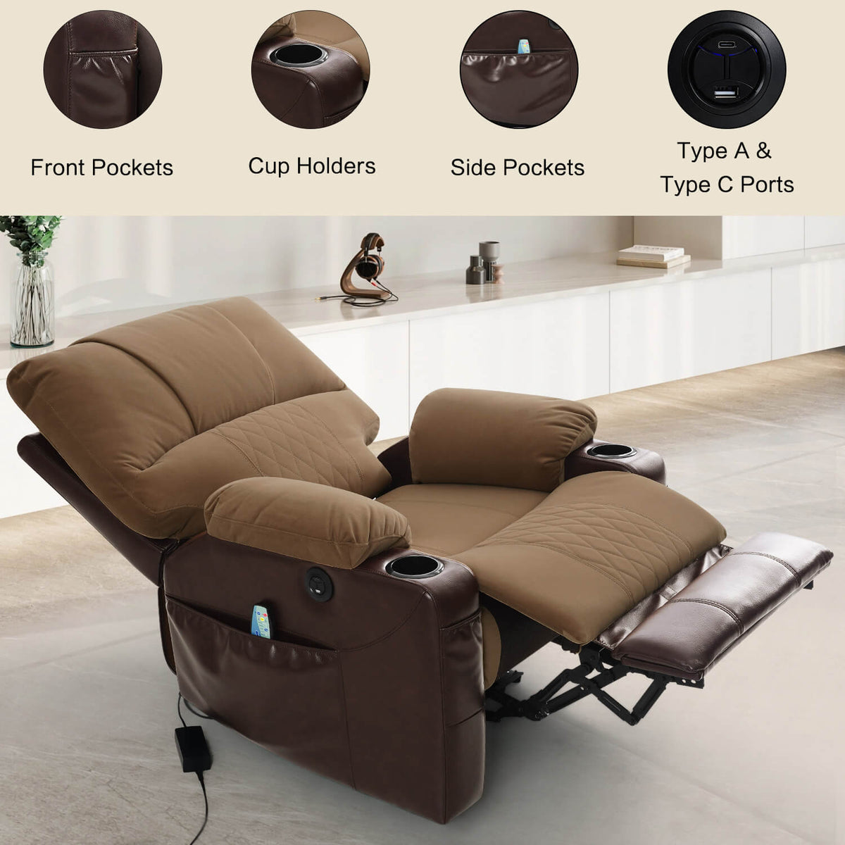 Wall Hugger Power Recliner Chair with Heat and Massage