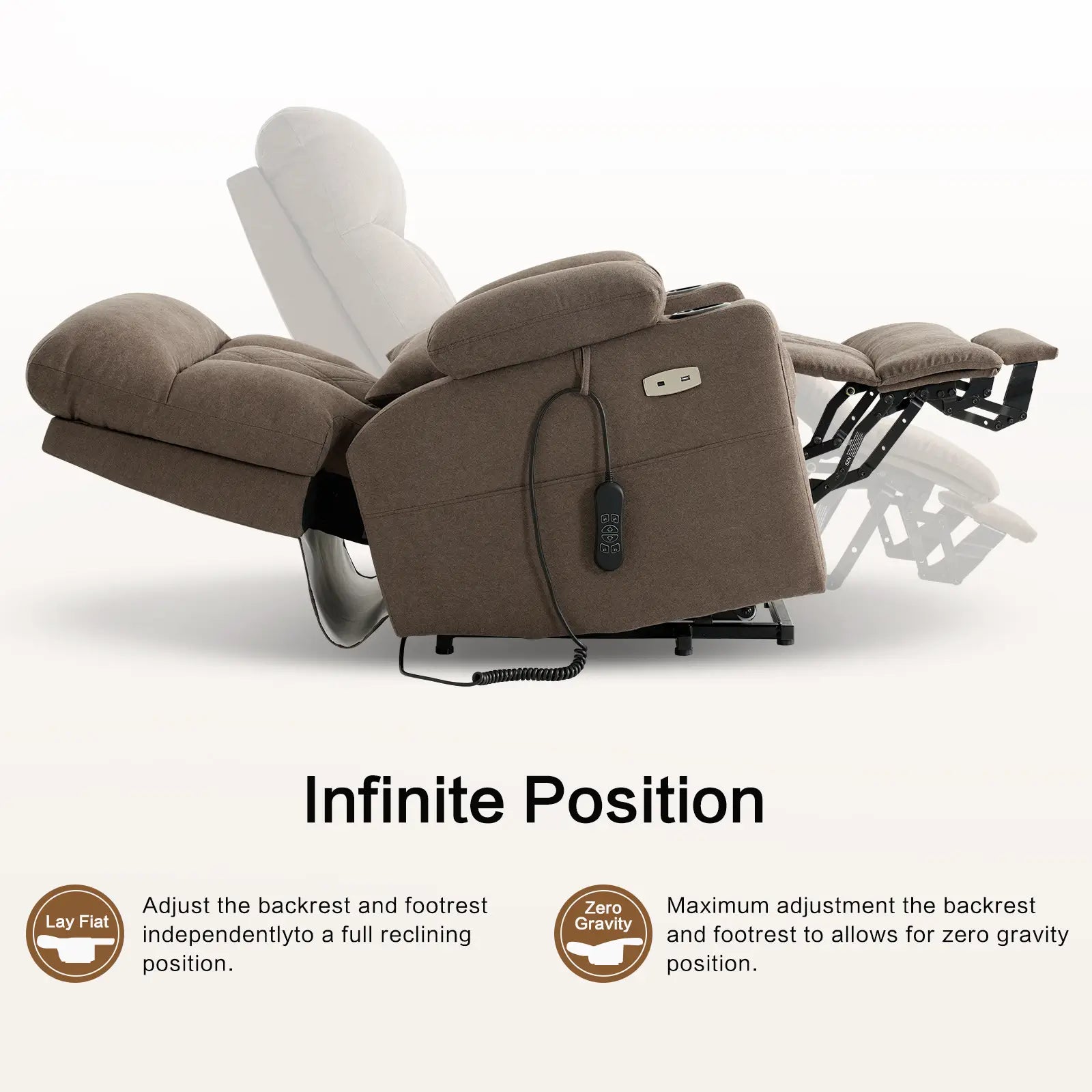 Three Motor Power Lift Recliner Chair with Adjustable Headrest-Brown sleep Infinite Position#Color_Brown