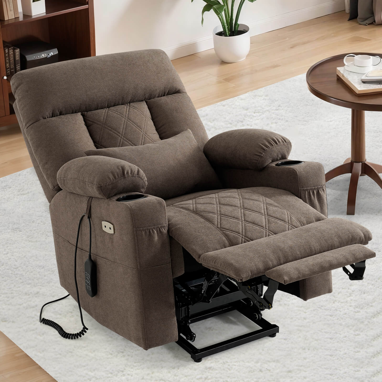 Three Motor Power Lift Recliner Chair with Adjustable Headrest -Brown#Color_Brown