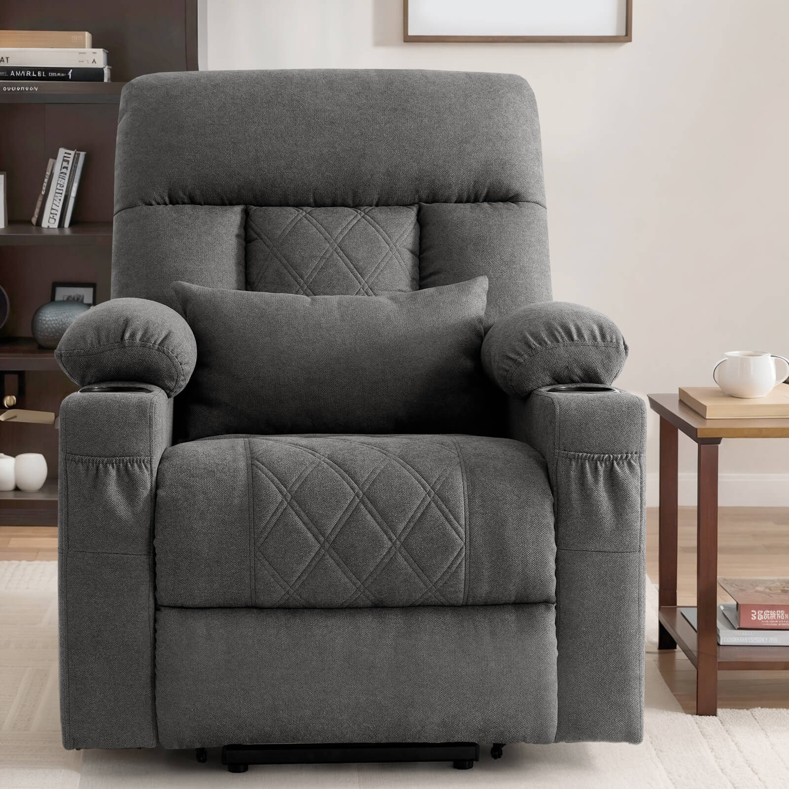 Three Motor Power Lift Recliner Chair with Adjustable Headrest-Grey#Color_Grey