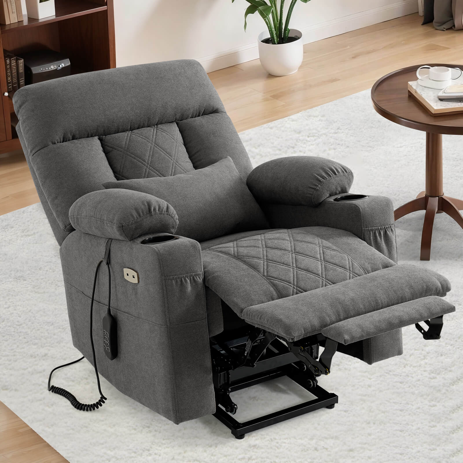 Three Motor Power Lift Recliner Chair with Adjustable Headrest -Grey#Color_Grey