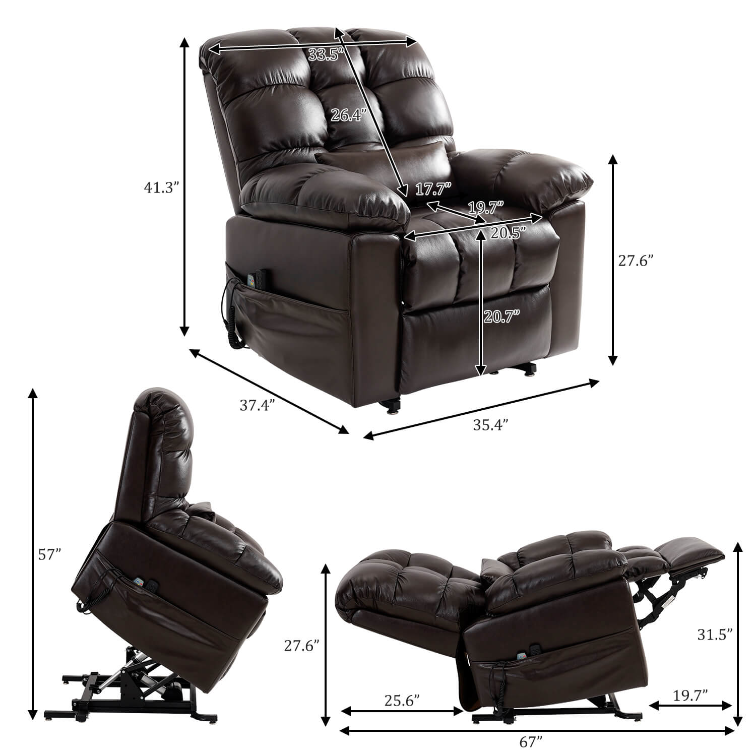 Soulout Three Motor Zero Gravity Lift Recliner Chair Size