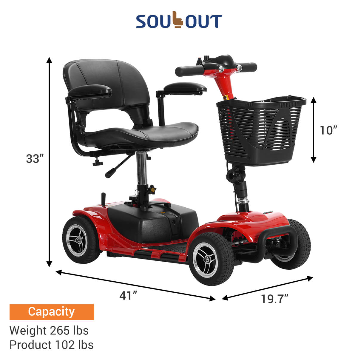 soulout 4 Wheel Electric Mobility Scooter red size
