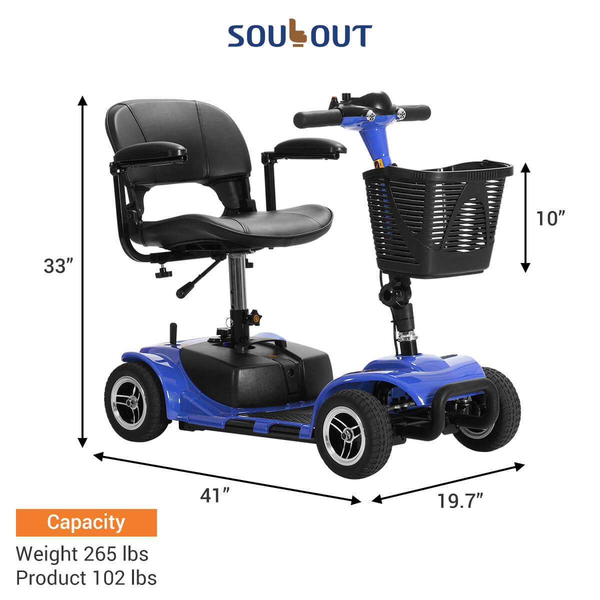 soulout 4 Wheel Electric Mobility Scooter blue size