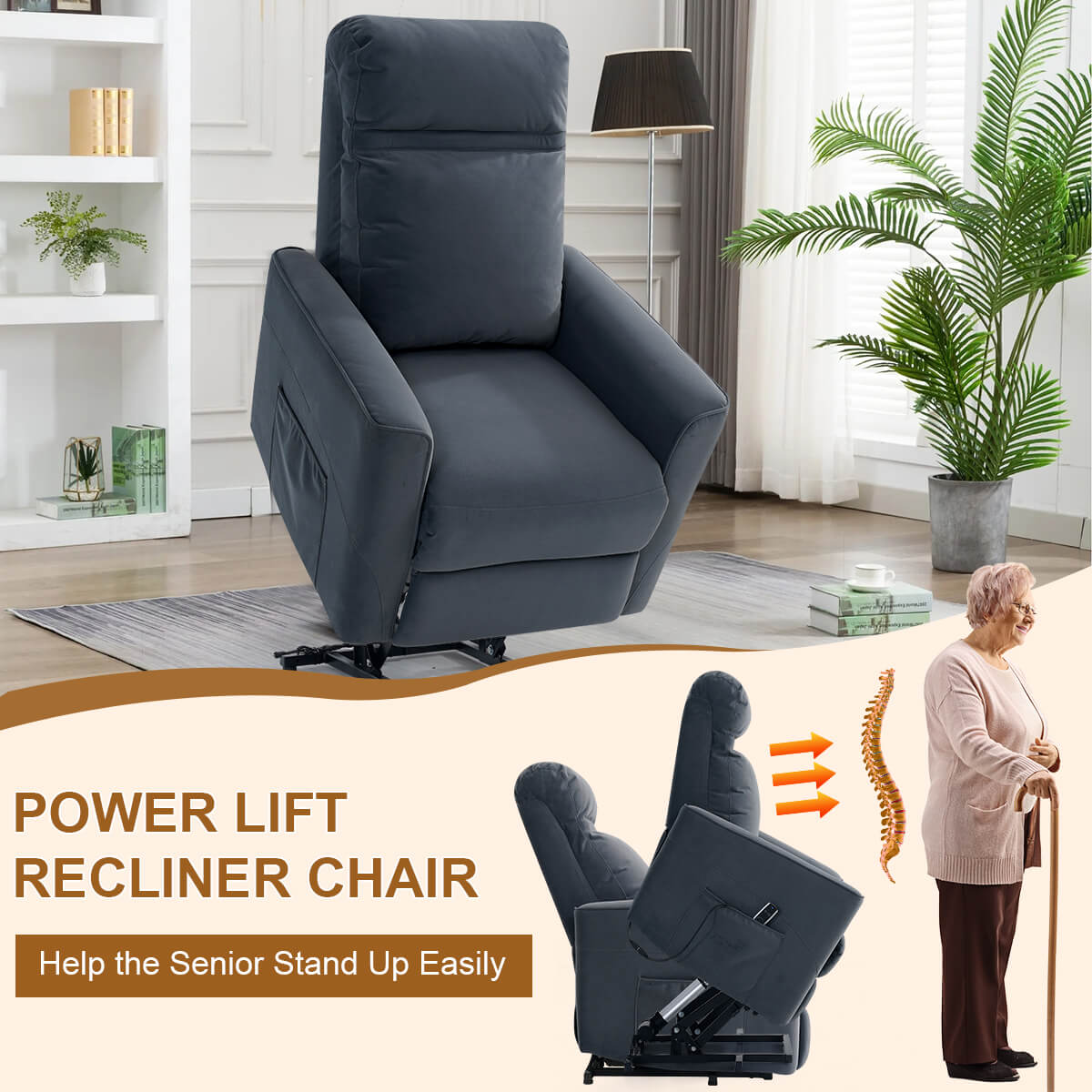 Soulout 8022 Power Lift Chair with Kneading Massage navy blue