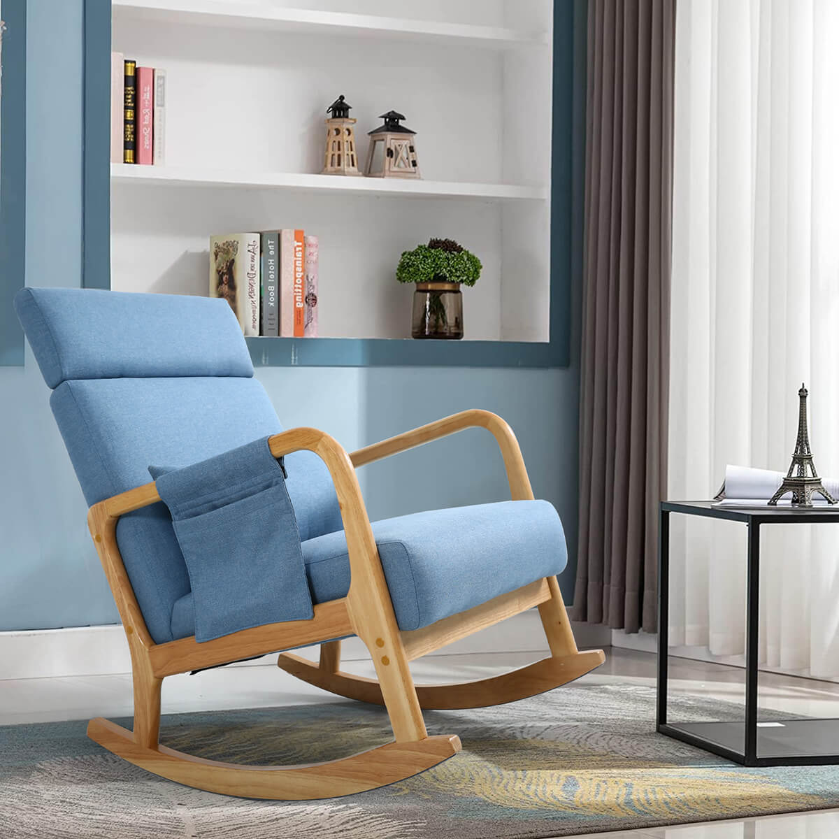 Wooden Rocking Chair Modern Nursery Armchair Blue