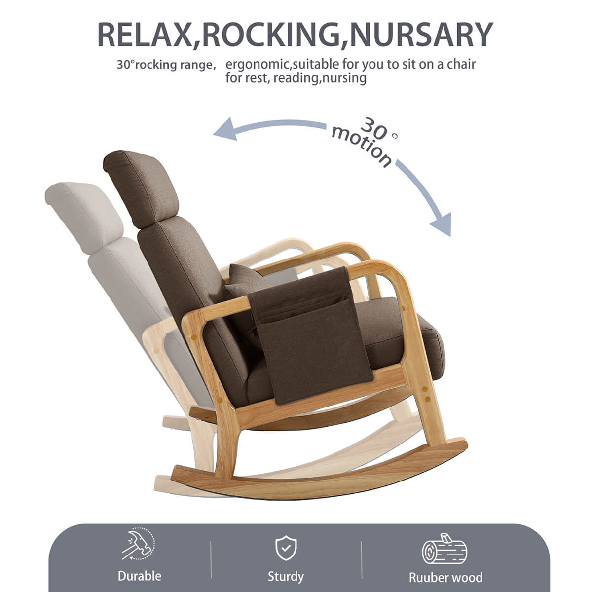 Wooden Rocking Chair Modern Nursery Armchair Brown