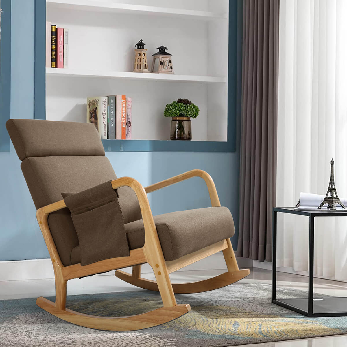 Wooden Rocking Chair Modern Nursery Armchair Brown