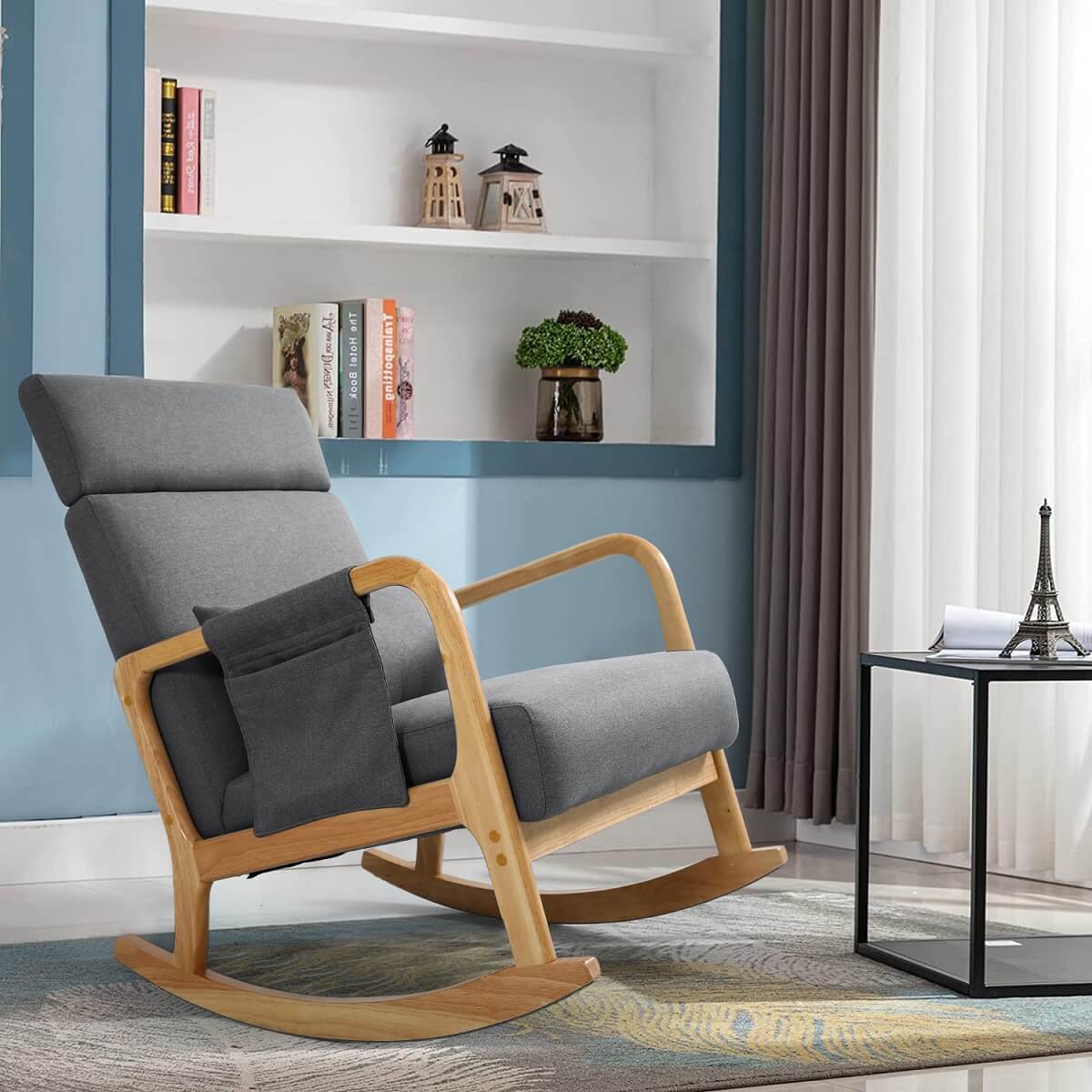 Wooden Rocking Chair Modern Nursery Armchair Grey