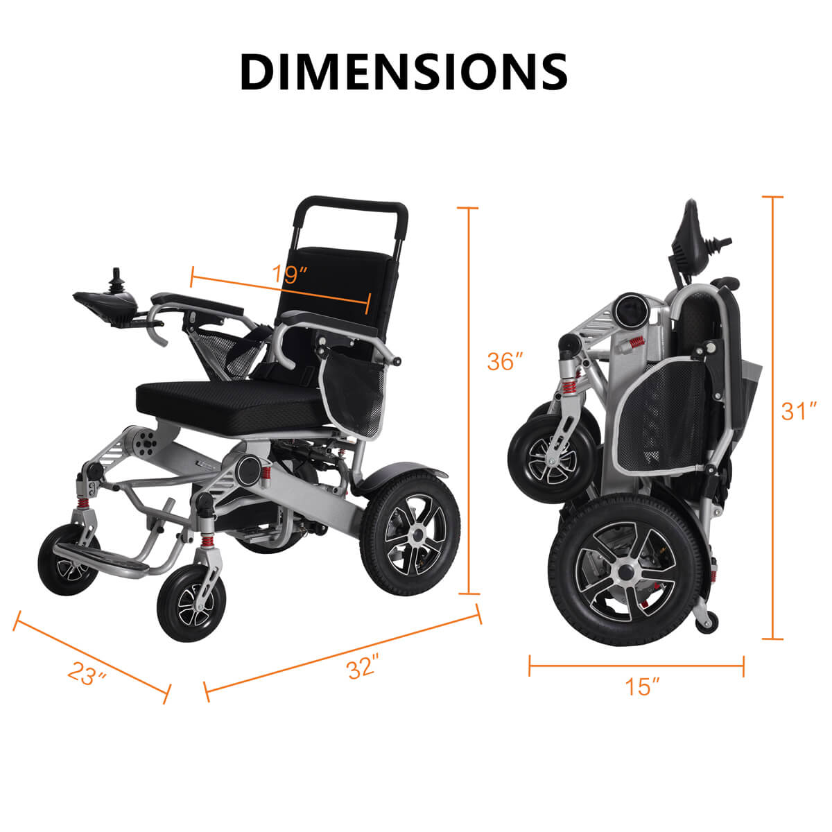 Soulout Portable Folding Electric Power Wheelchair Size