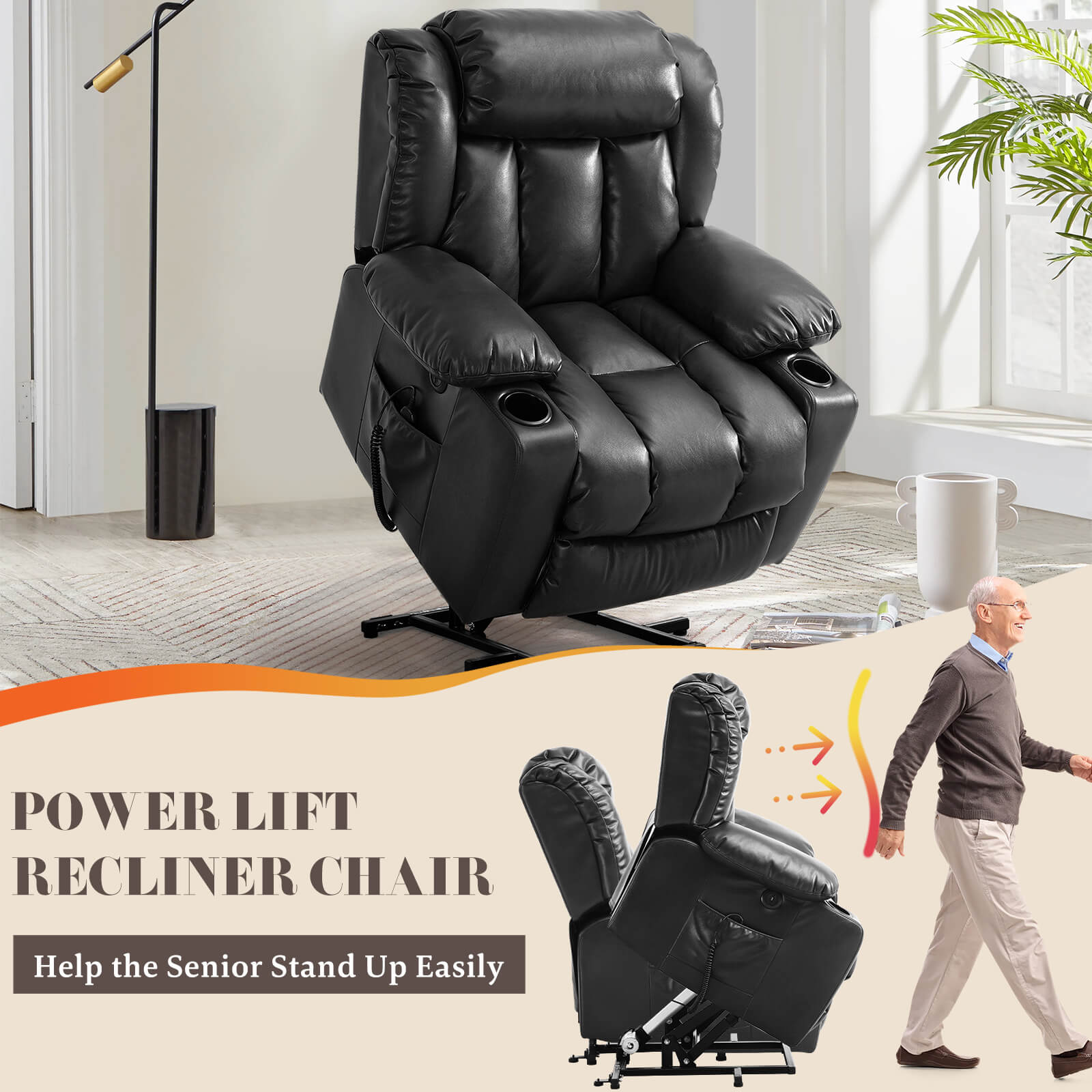 Luxury Lift Chair Recliner with Heat and Massage Black