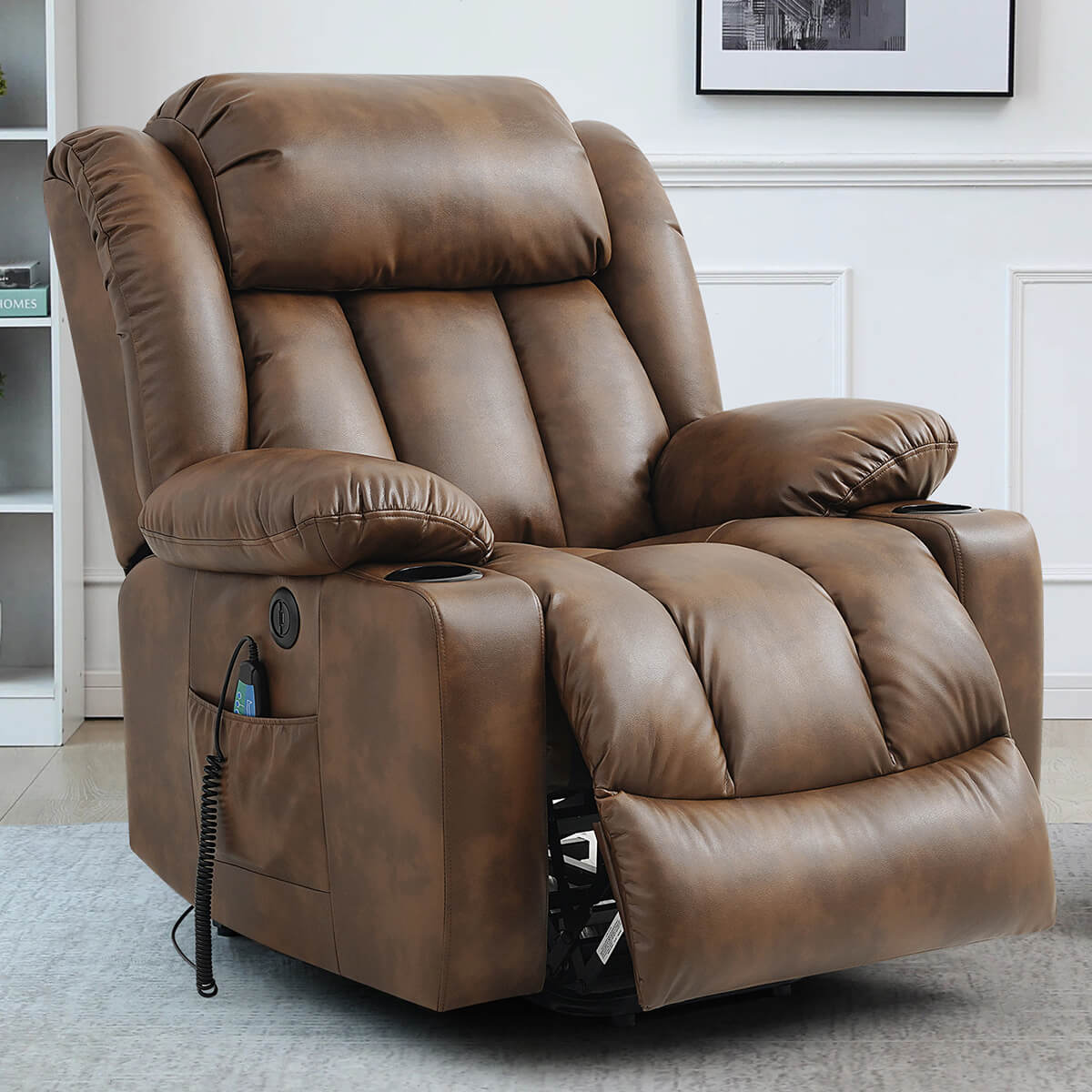 Soulout Luxury Lift Chair Recliner with Heat and Massage Light Brown