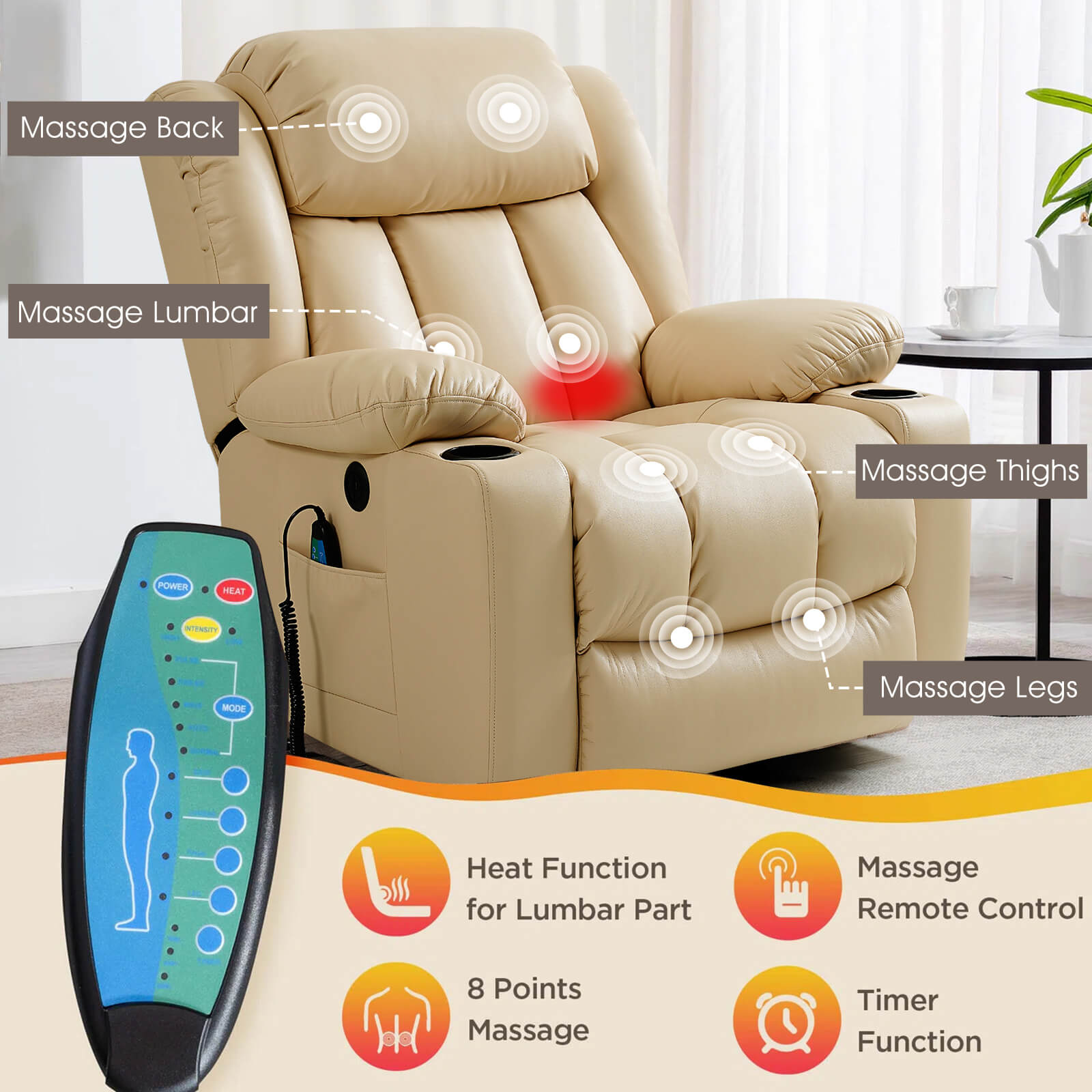Soulout Luxury Lift Chair Recliner with Heat and Massage Beige