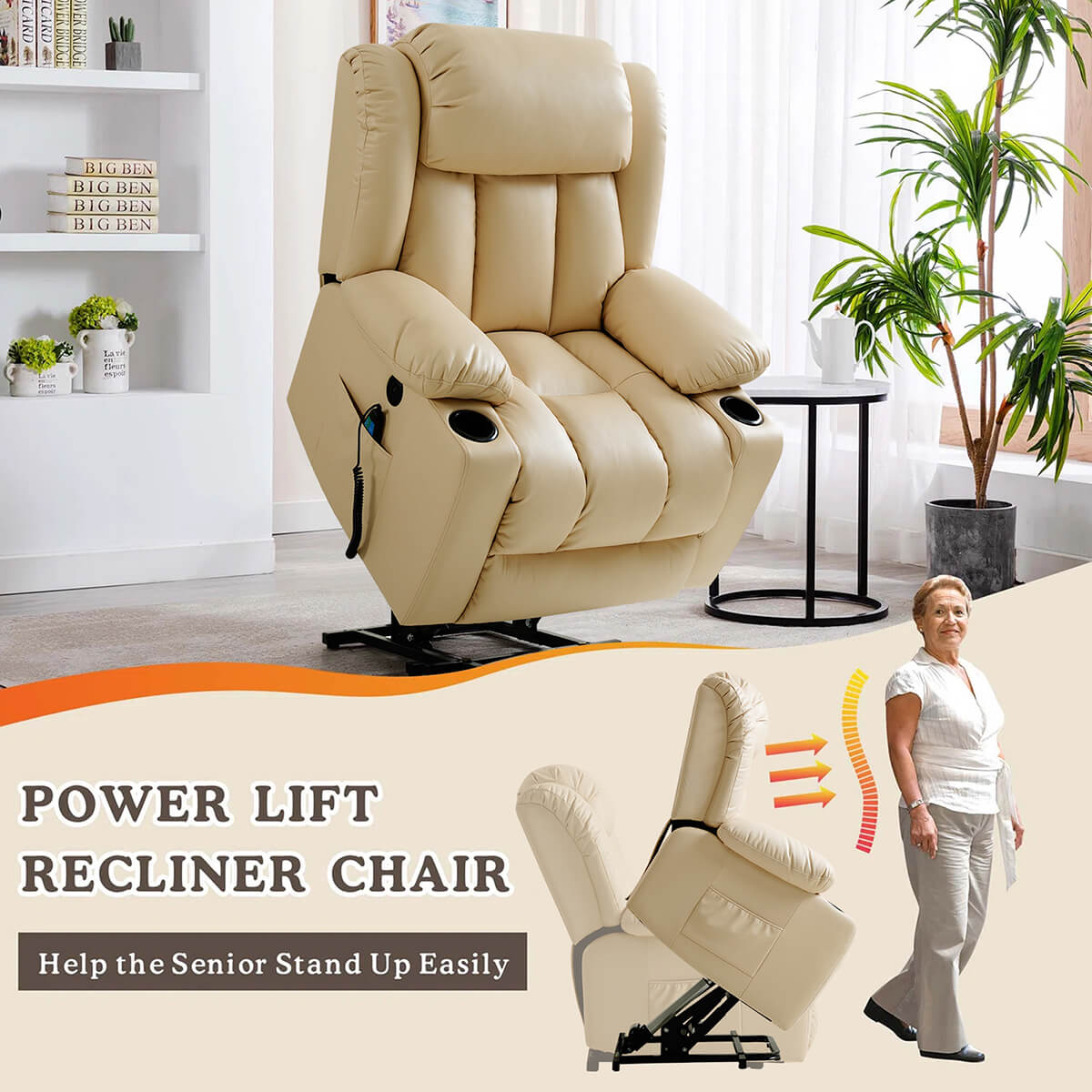 Soulout Luxury Lift Recliner Chairs With Massage and Heating, Beige