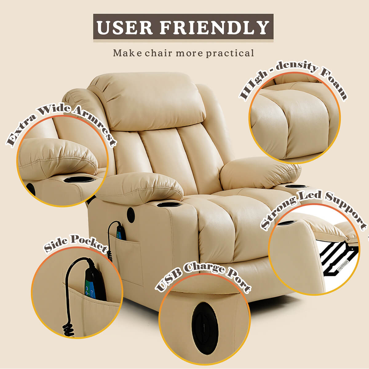 Soulout Luxury Lift Recliner Chairs With Massage and Heating, Beige