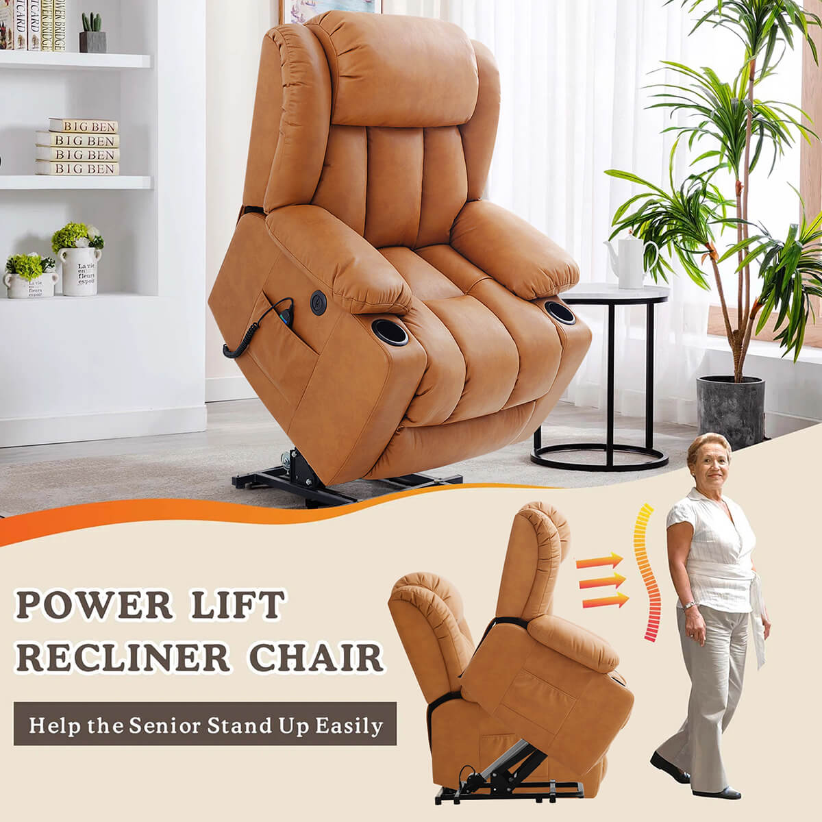 Soulout Luxury Lift Chair Recliners With Massage and Heating, Orange