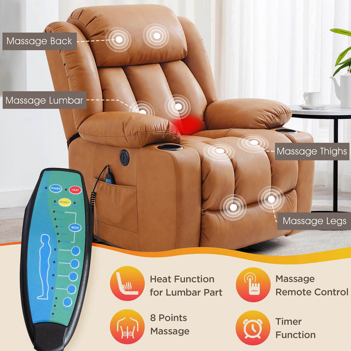 Soulout Luxury Lift Chair Recliners With Massage and Heating, Orange