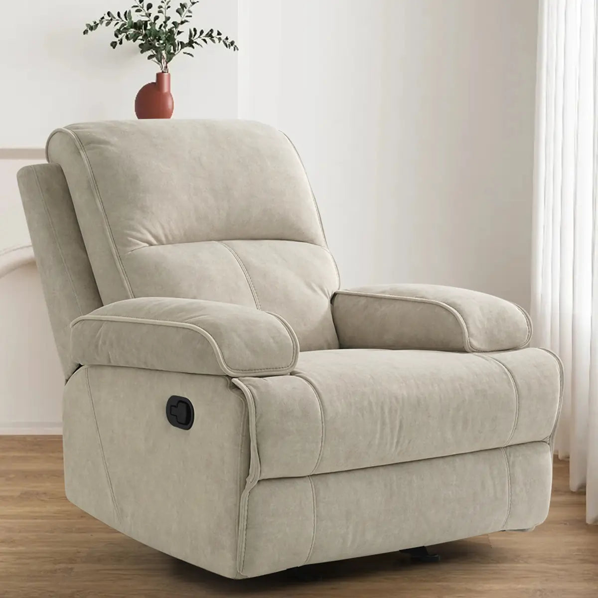 Manual Rocking Recliner Nursery Gliders, Breathable Fabric beige