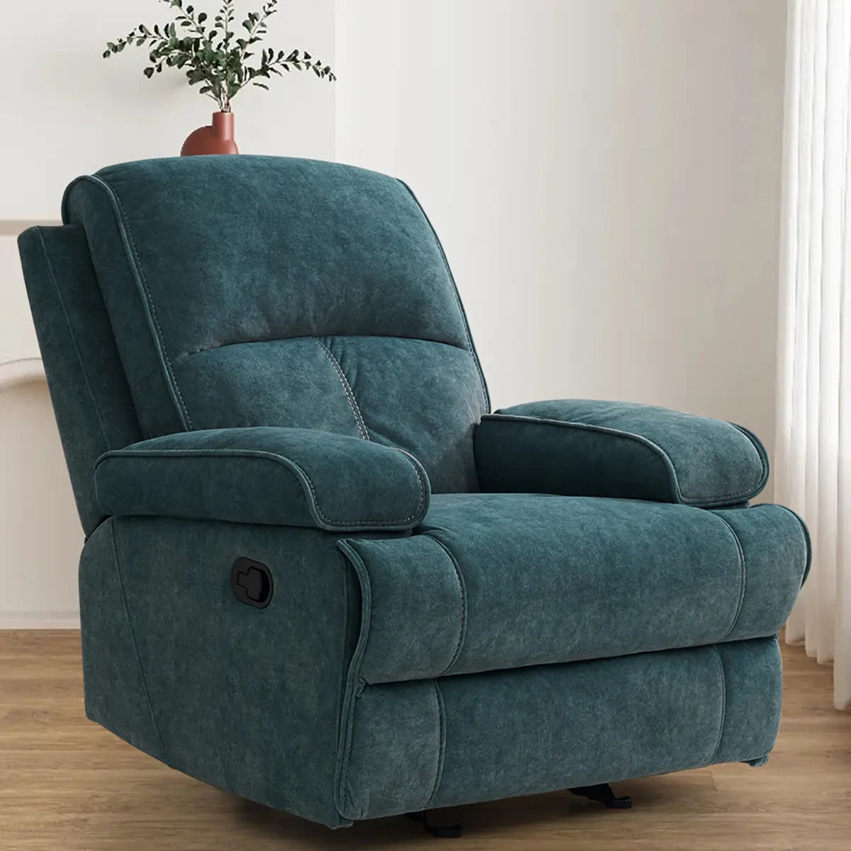 Manual Rocking Recliner Nursery Gliders, Breathable Fabric blue