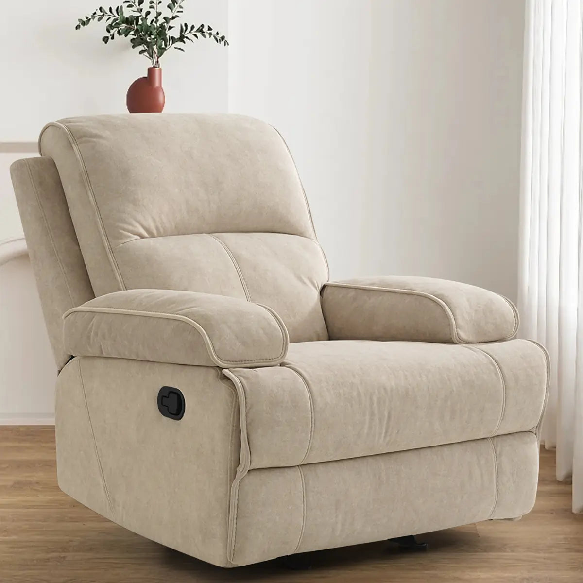 Manual Rocking Recliner Nursery Gliders, Breathable Fabric Flaxen