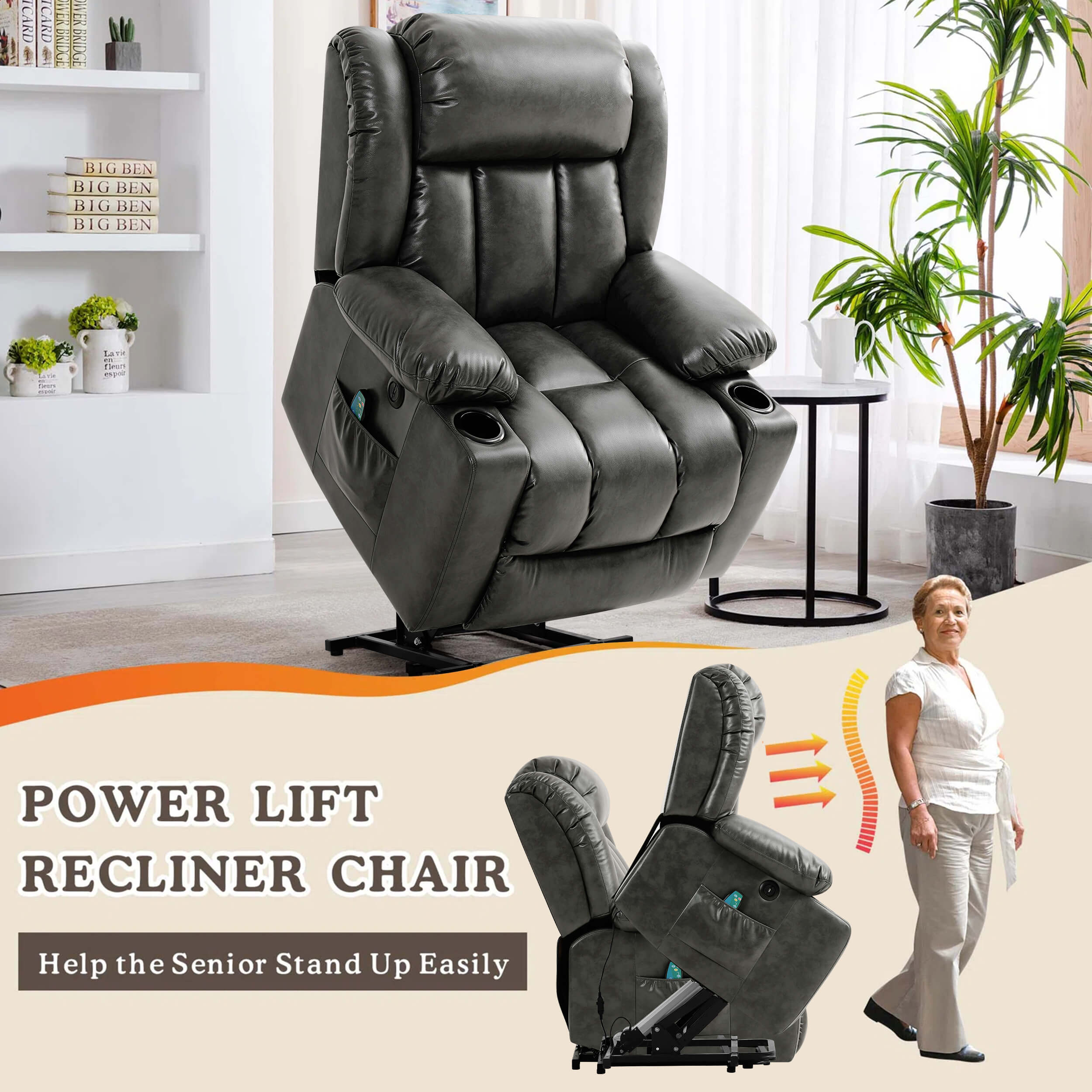 Large Lift Chair Recliners For Elderly with Heat and Massage
