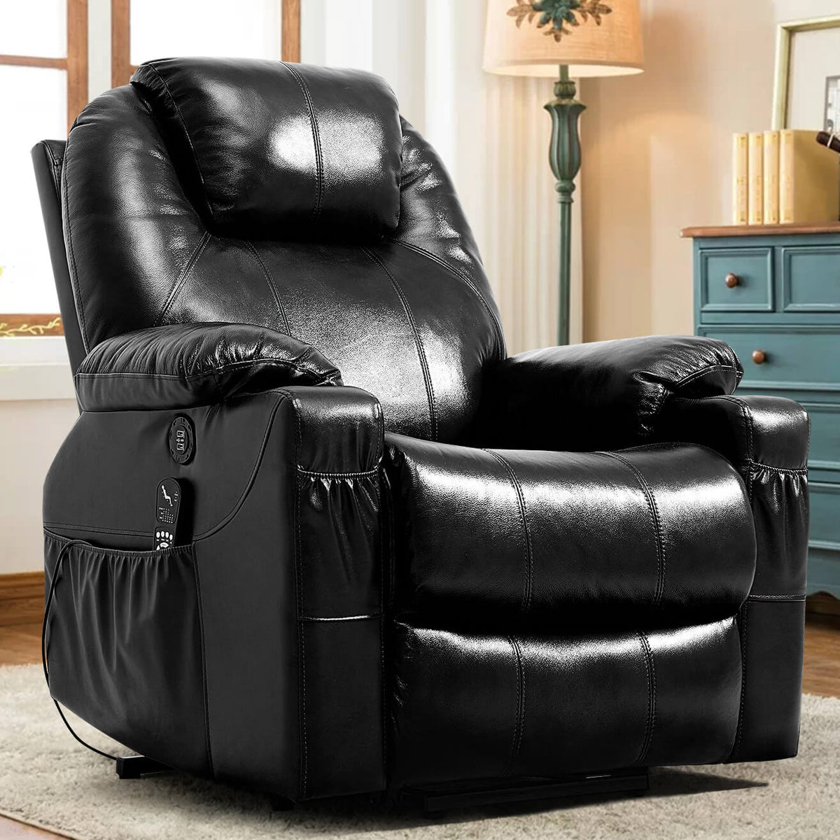 3-Position Lift Chair Recliners With Heat and Massage Real Leather