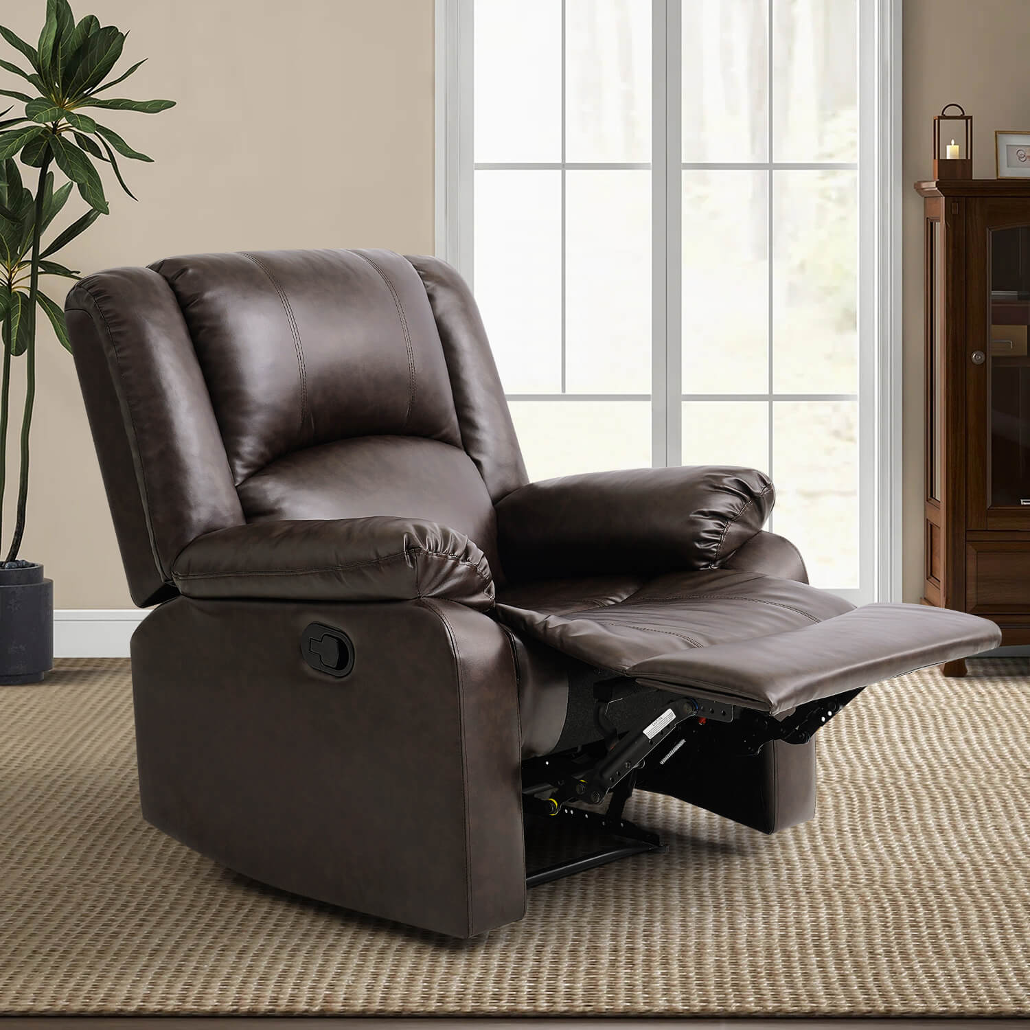 3 Position Manual Leather Recliner Chair for Living Room, Brown