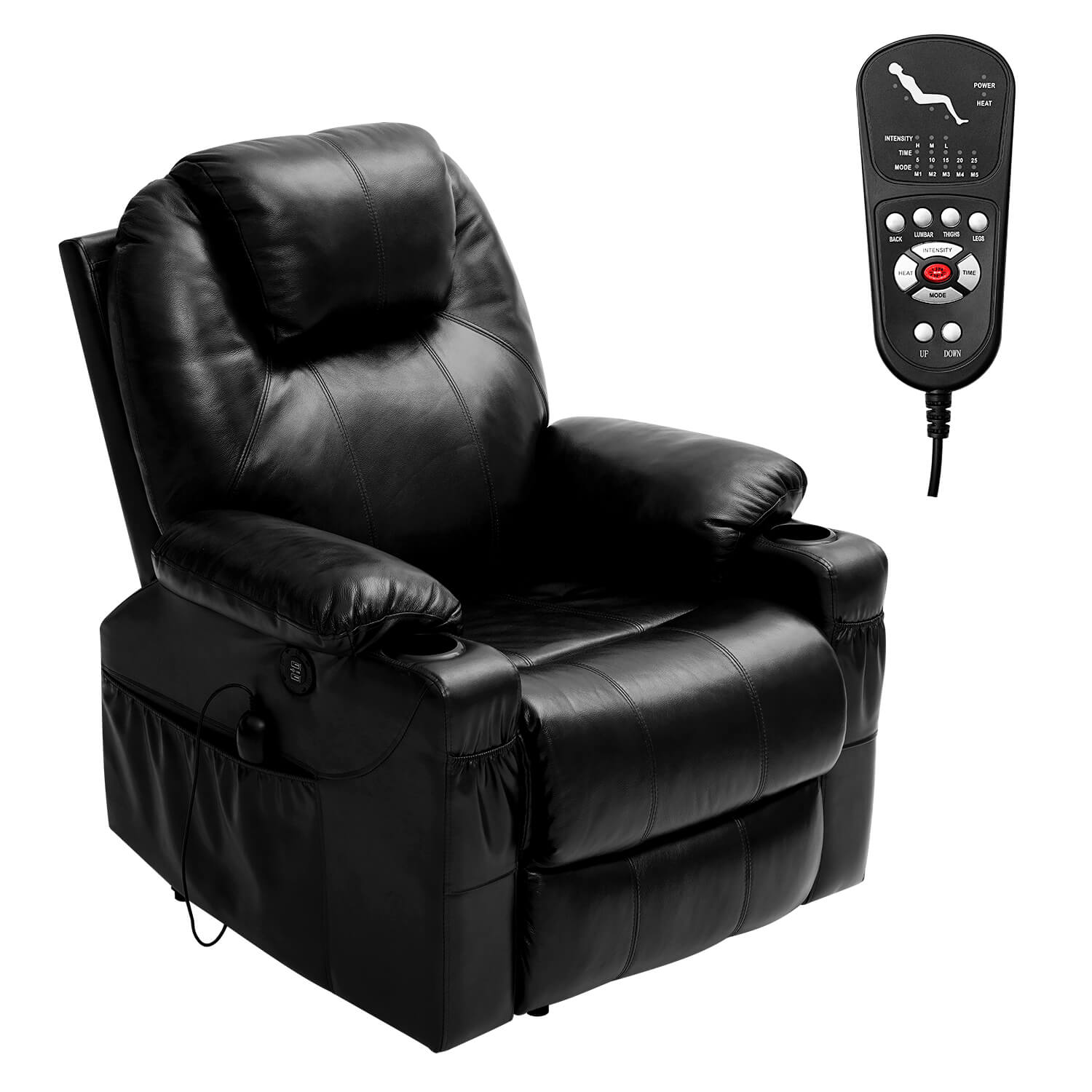 Large Genuine Leather Power Lift Chair Electric Recliner for Elderly black