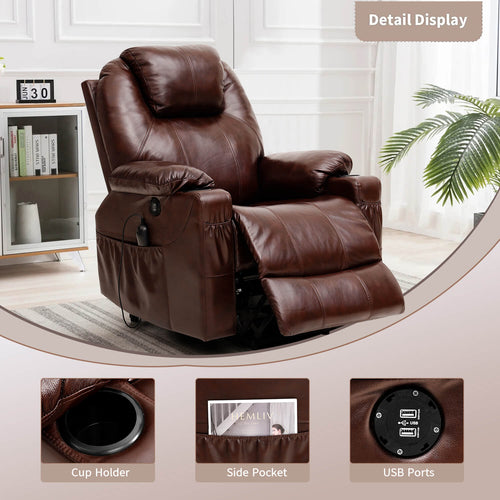 Lift Chair Recliners With Massage and Heating Top Grain Leather
