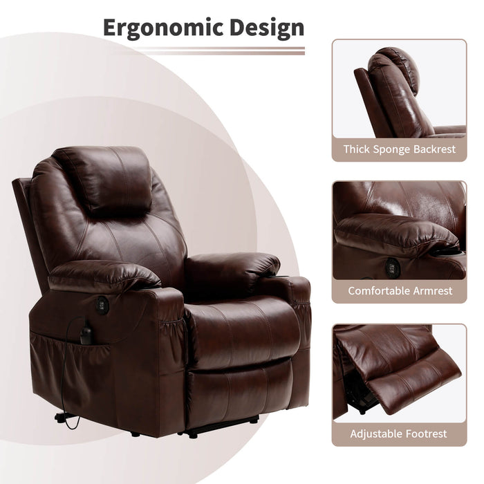 3-Position Lift Chair Recliners With Heat and Massage Real Leather