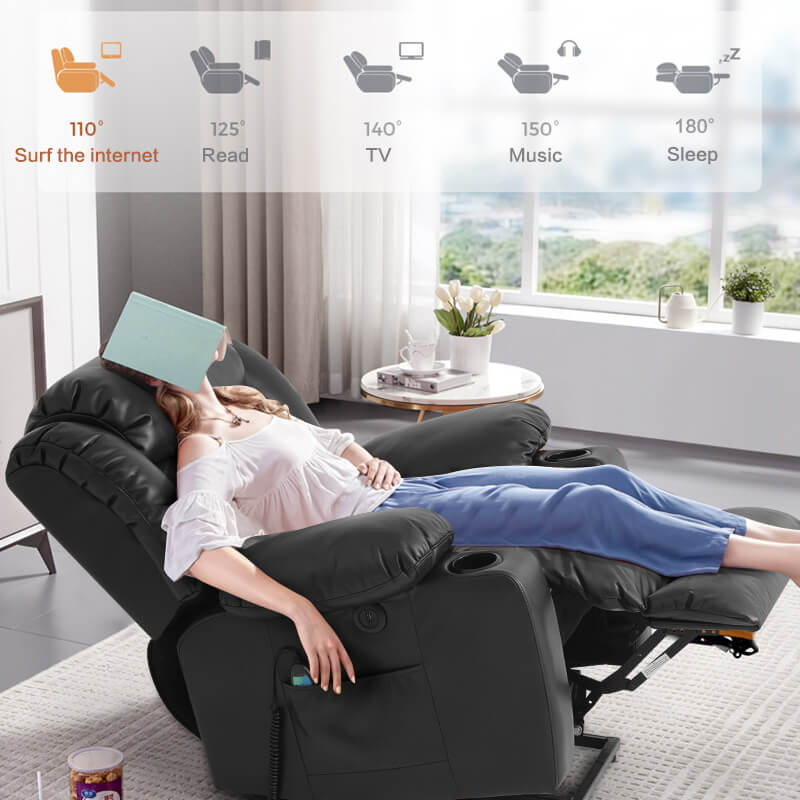 A lady sleep on soulout black lift recliner chair
