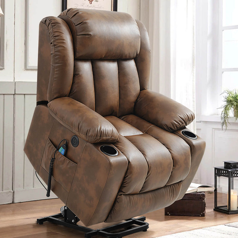 Soulout Luxury Lift Chair Recliner with Heat and Massage Light Brown