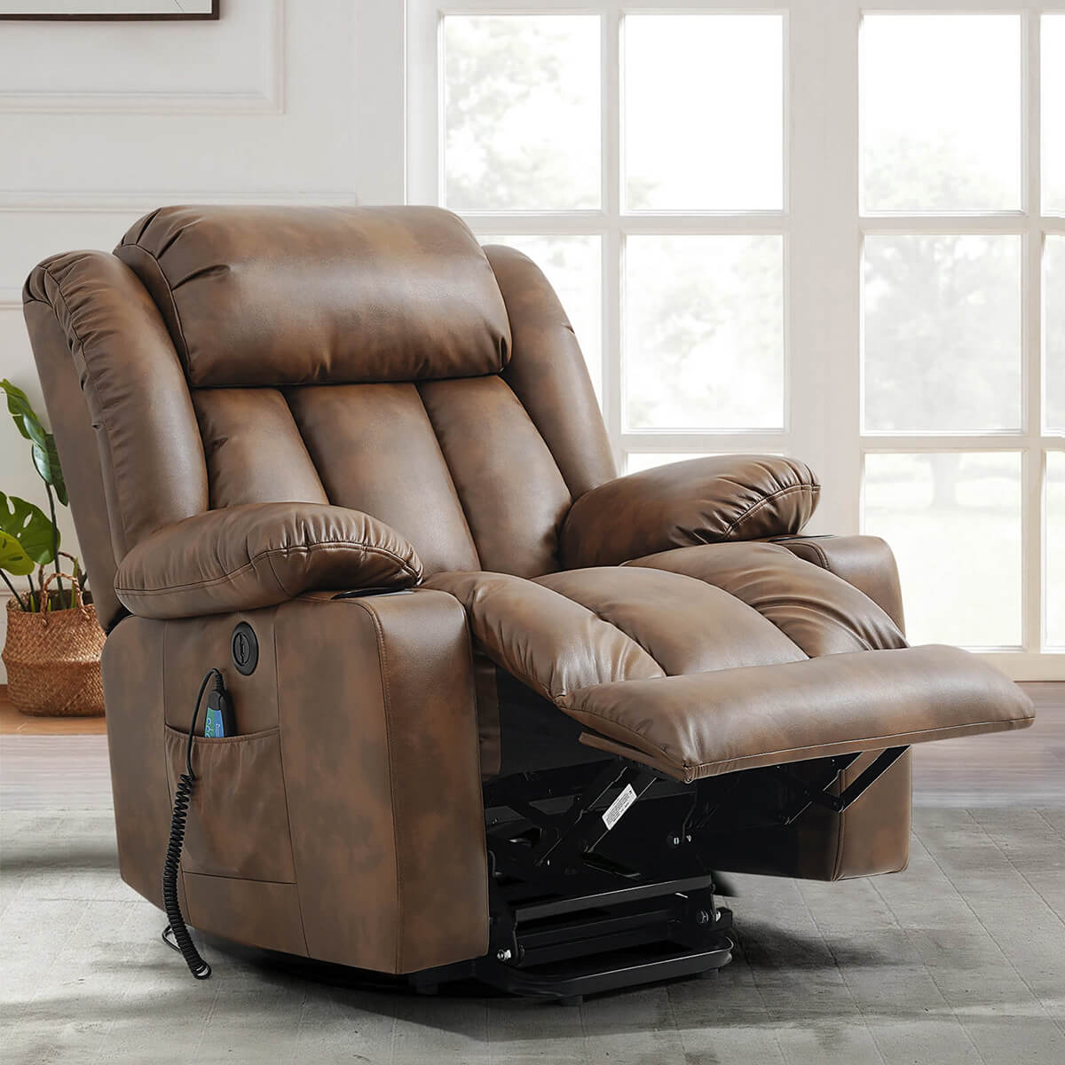 Luxury Lift Recliner Chairs With Massage and Heating, Light Brown