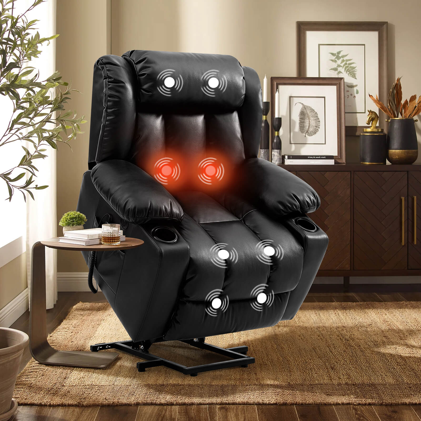 Soulout Black Luxury Lift Chair Recliner with Heat and Massage Point